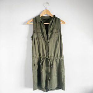 Banana Republic olive green button-down romper with waist tie and pockets